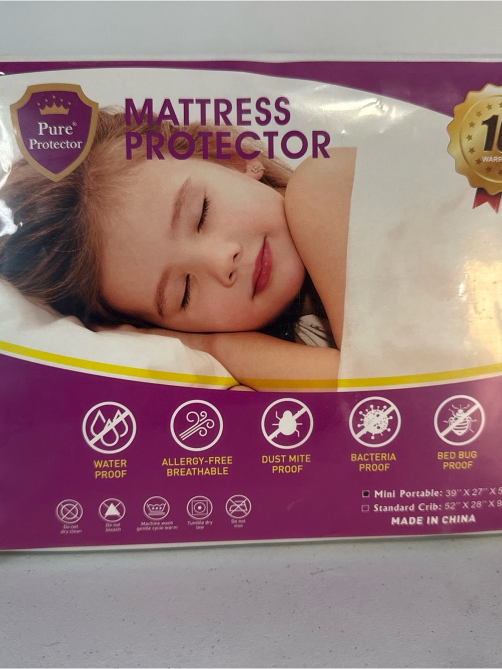 Pure Protector Crib Mattress Protector - Mini Portable Size 39”x27”x5”